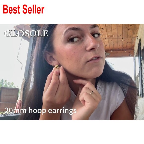 Chunky Hoop Earrings 20mm Gold Plated Statement Elegant Modern Art